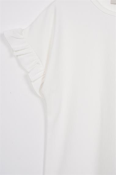 Bisiklet Yaka Kısa Kol Pötikare Detaylı Ekru Bej Renk Kız Çocuk Pantolon Takım