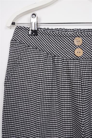 Bisiklet Yaka Kısa Kol Pötikare Detaylı Ekru Siyah Renk Kız Çocuk Pantolon Takım