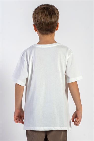 Bisiklet Yaka Kısa Kol Yazı Baskılı Ekru Renk Erkek Çocuk Tshirt