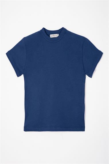 Bisiklet Yaka Lacivert Renk Erkek Çocuk Tshirt
