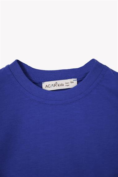 Bisiklet Yaka Saks Renk Erkek Çocuk Tshirt
