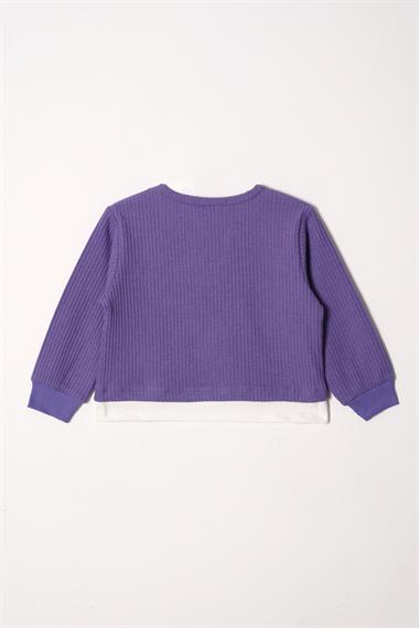 Bisiklet Yaka Uzun Kol Ayıcık Armalı Garnılı Bel Paca Lastikli Mor Renk Kız Çocuk Esofman Takım