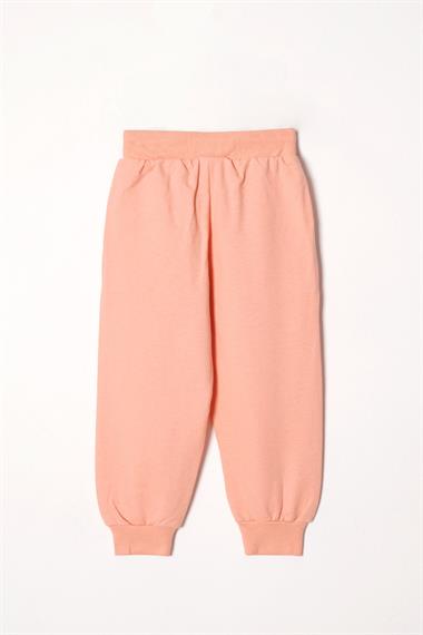 Bisiklet Yaka Uzun Kol Çiçek Desenli Somon Renk Kız Çocuk Eşofman Takım