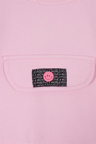 Bisiklet Yaka Uzun Kol Önü Süs Cep Kapaklı Açık Pembe Renk Eşofman Takım