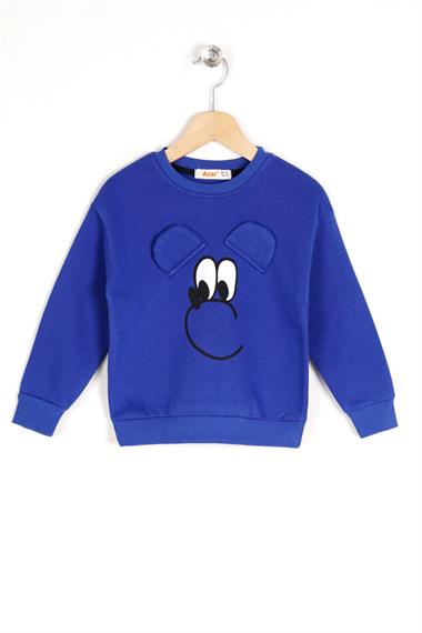 Bisiklet Yaka Uzun Kol Saks Renk Kız Çocuk Sweatshirt