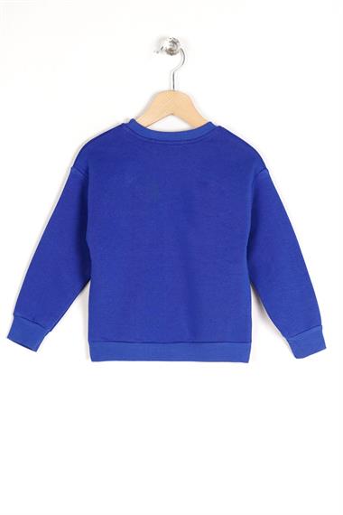 Bisiklet Yaka Uzun Kol Saks Renk Kız Çocuk Sweatshirt