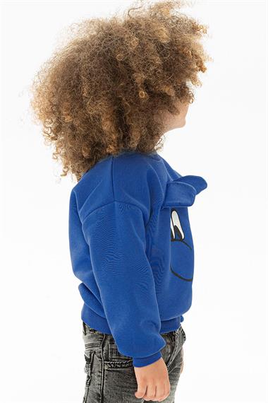 Bisiklet Yaka Uzun Kol Saks Renk Kız Çocuk Sweatshirt