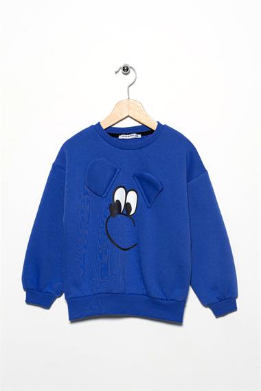 Bisiklet Yaka Uzun Kol Saks Renk Kız Çocuk Sweatshirt