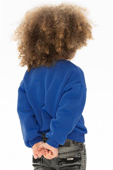 Bisiklet Yaka Uzun Kol Saks Renk Kız Çocuk Sweatshirt