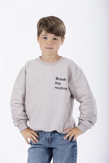 Bisiklet Yaka Uzun Kol Yazı Baskılı Taş Rengi Erkek Çocuk Sweatshirt