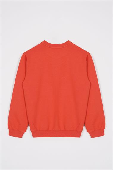 Bisiklet Yaka Uzun Kol Yazı Baskılı Kiremit Renk Erkek Çocuk Sweatshirt