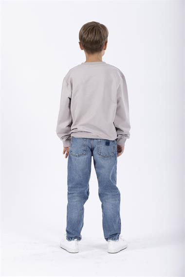 Bisiklet Yaka Uzun Kol Yazı Baskılı Taş Rengi Erkek Çocuk Sweatshirt