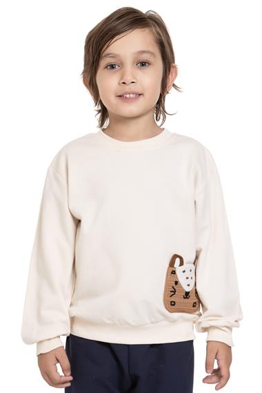 Bisiklet Yaka Cep Detaylı Taş Renk Erkek Çocuk Sweatshirt