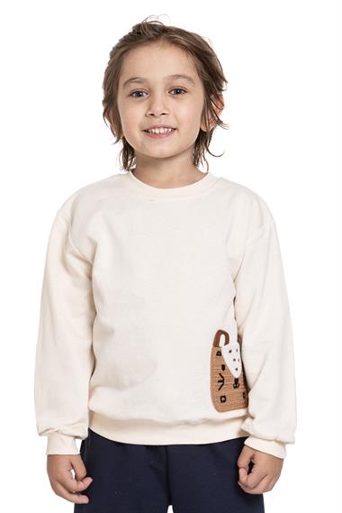 Bisiklet Yaka Cep Detaylı Taş Renk Erkek Çocuk Sweatshirt