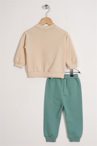 Dinazor Figürlü Yazı Baskılı Çağla Yeşili Renk Erkek Çocuk İkili Takım