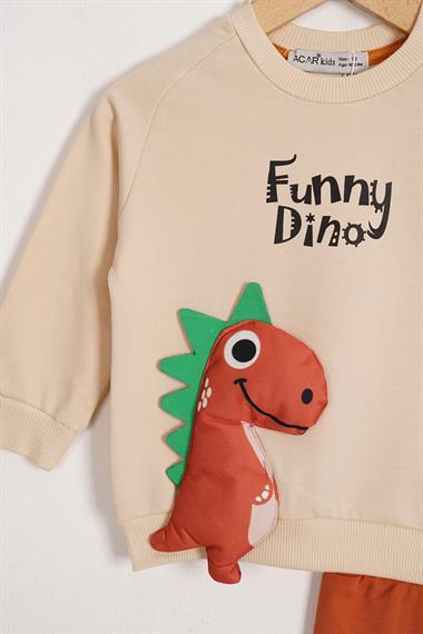 Dinazor Figürlü Yazı Baskılı Kiremit Renk Erkek Çocuk İkili Takım