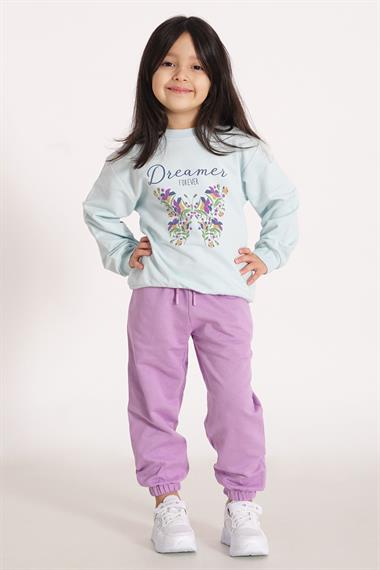 Dreamer Kelebek Baskılı Mint - İndigo Renk Kız Çocuk Eşofman Takımı