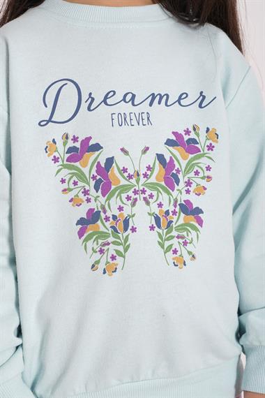 Dreamer Kelebek Baskılı Mint - İndigo Renk Kız Çocuk Eşofman Takımı