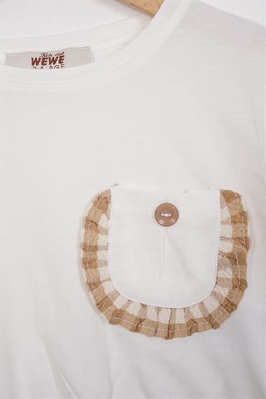 Fırfır Detaylı Ekru Kahve Renk Kız Çocuk Şortlu Takım