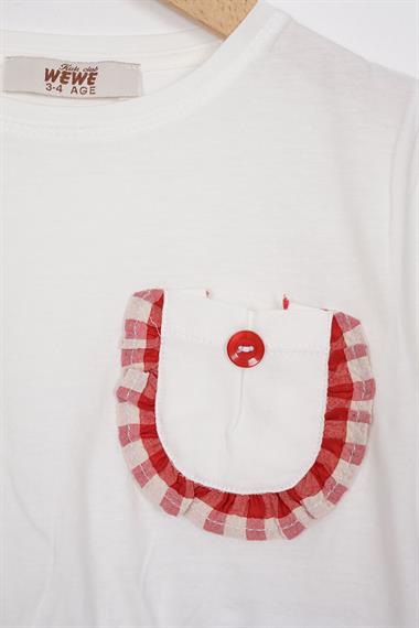 Fırfır Detaylı Ekru Kirmizi Renk Kız Çocuk Şortlu Takım