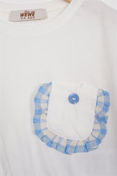 Fırfır Detaylı Ekru Mavi Renk Kız Çocuk Şortlu Takım