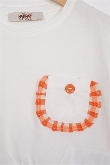 Fırfır Detaylı Ekru Oranj Renk Kız Çocuk Şortlu Takım