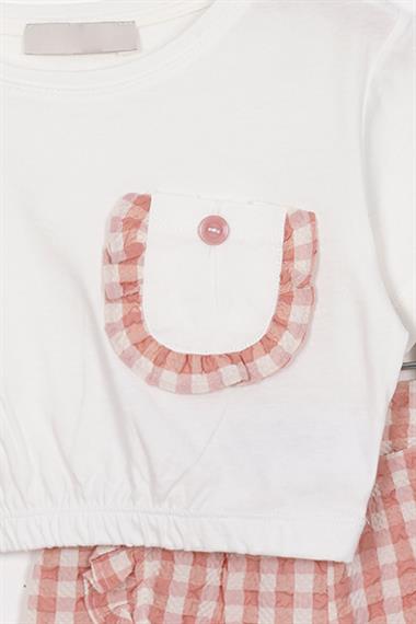 Fırfır Detaylı Ekru Pudra Renk Kız Çocuk Şortlu Takım