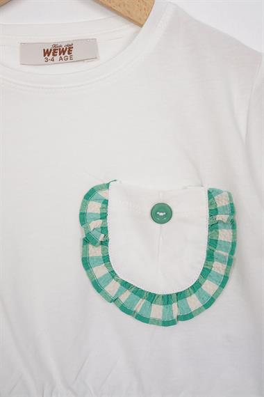 Fırfır Detaylı Ekru Yesil Renk Kız Çocuk Şortlu Takım