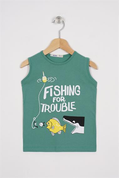 Fıshıng For Trouble Yazı Baskılı Çağla Yeşili Renk Erkek Çocuk Tshirt
