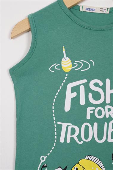 Fıshıng For Trouble Yazı Baskılı Çağla Yeşili Renk Erkek Çocuk Tshirt