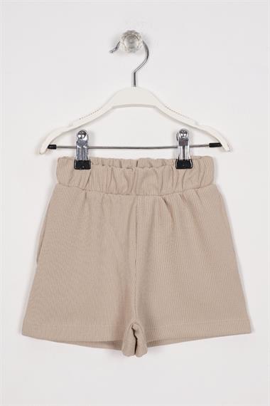 Fitilli Cepli Bej Renk Kız Çocuk Şort