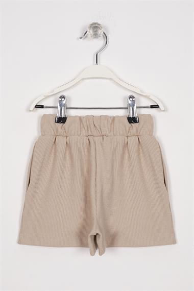 Fitilli Cepli Bej Renk Kız Çocuk Şort