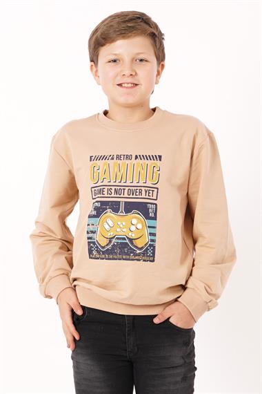 Gaming Baskılı Camel Renk Erkek Çocuk Sweatshirt