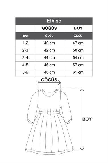 Kare Yaka Kısa Kol Geniş Büzgülü Bej Renk Kız Çocuk Elbise