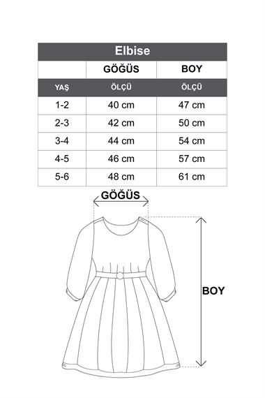 Kare Yaka Kısa Kol Geniş Büzgülü Camel Renk Kız Çocuk Elbise