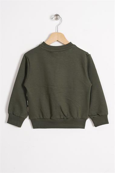 Hayvan Figürlü Haki Renk Erkek Çocuk Sweatshirt
