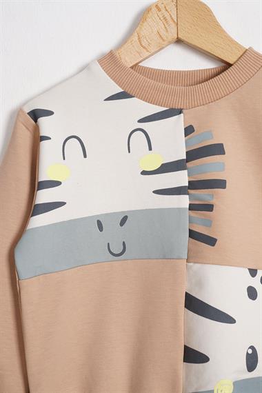 Hayvan Figürlü Vizon Renk Erkek Çocuk Sweatshirt