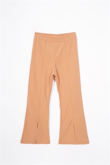 İspanyol Paça Yırtmaç Detaylı Vizon Renk Kız Çocuk Pantolon