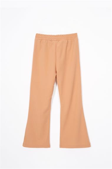 İspanyol Paça Yırtmaç Detaylı Vizon Renk Kız Çocuk Pantolon