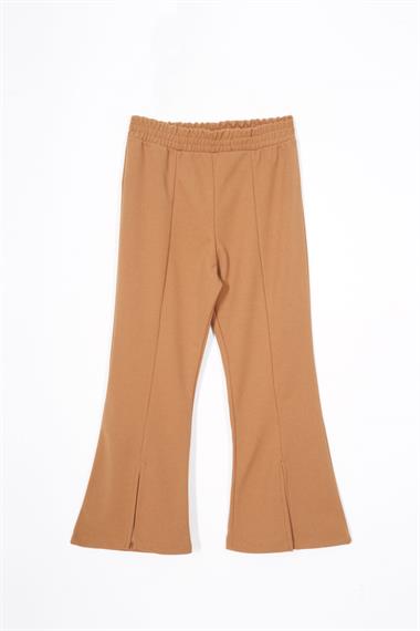 İspanyol Paça Yırtmaç Detaylı Kahverengi Renk Kız Çocuk Pantolon
