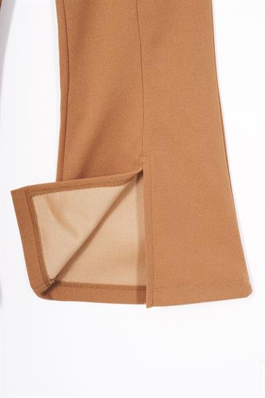 İspanyol Paça Yırtmaç Detaylı Kahverengi Renk Kız Çocuk Pantolon