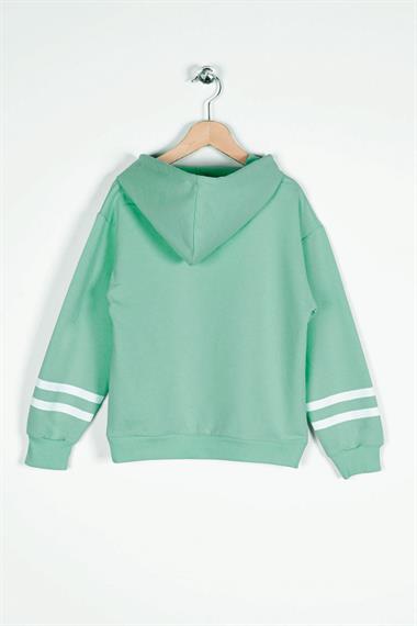Kapüşonlu Uzun Kol Çağla Yeşil Renk Kız Çocuk Sweatshirt