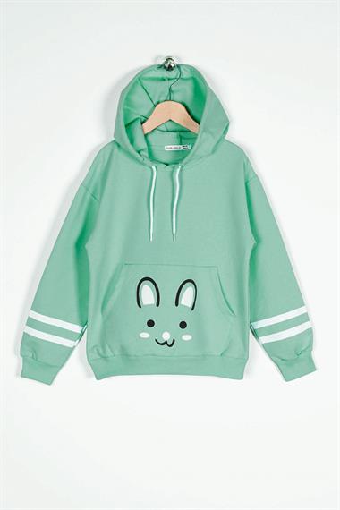 Kapüşonlu Uzun Kol Çağla Yeşil Renk Kız Çocuk Sweatshirt