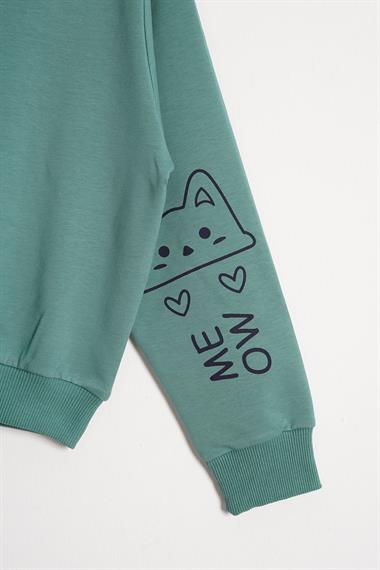 Kapüşonlu Uzun Kol Çağla Yeşil Renk Kız Çocuk Sweatshirt