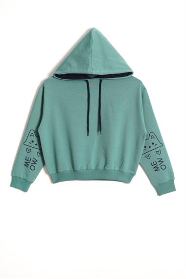 Kapüşonlu Uzun Kol Çağla Yeşil Renk Kız Çocuk Sweatshirt