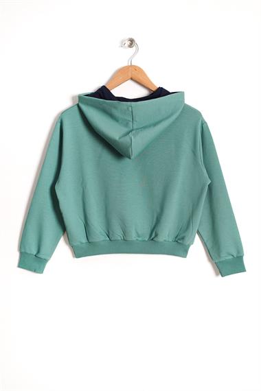 Kapüşonlu Uzun Kol Çağla Yeşil Renk Kız Çocuk Sweatshirt