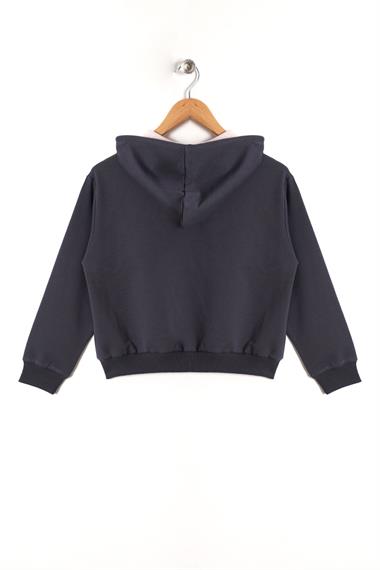 Kapüşonlu Uzun Kol Füme Renk Kız Çocuk Sweatshirt