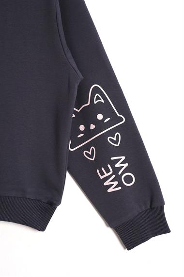 Kapüşonlu Uzun Kol Füme Renk Kız Çocuk Sweatshirt