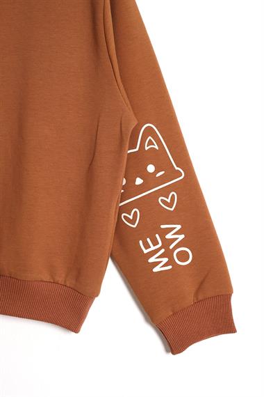 Kapüşonlu Uzun Kol Kahverengi Renk Kız Çocuk Sweatshirt