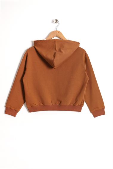 Kapüşonlu Uzun Kol Kahverengi Renk Kız Çocuk Sweatshirt